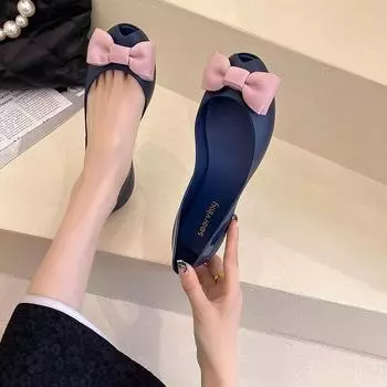 Милые туфли-лодочки с бантом, прозрачные женские туфли-лодочки, летние балетки с открытым носком карамельного цвета, водонепроницаемые прозрачные мокасины для женщин 35 чёрный