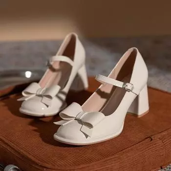 Милые туфли Мэри Джейн в стиле Лолита с бантом для женщин, туфли-лодочки на платформе с пряжкой и ремешком, женские туфли из искусственной кожи на толстом каблуке 34 абрикосовый