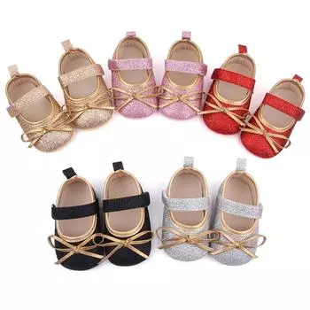 Милые туфли принцессы для маленьких девочек, обувь для малышей с бантиком, тонкая обувь на мягкой подошве для малышей, первые ходунки 12-M
