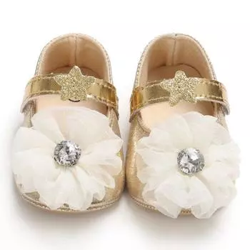 Милые туфли принцессы из искусственной кожи с цветочным узором для маленьких девочек, противоскользящие весенне-осенние модные кроссовки с мягкой подошвой для первых ходунков 2-M шампанского