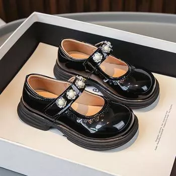 Милые туфли принцессы из кожи 2024 года, весна и осень, новая повседневная обувь для детей, мягкая подошва, Мэри Джейн, мягкая подошва, универсальная детская обувь 26 бежевый