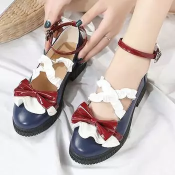 Милые туфли в стиле Лолиты для девочек, женские новые маленькие кожаные туфли в японском стиле, женские туфли в стиле хипстер с бантом в консервативном стиле, одинарные модельные туфли 35 синий