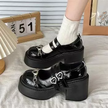 Милые туфли в стиле Лолиты с пряжкой в форме сердца, женские туфли Kawaii Mary Janes, женские готические туфли с металлическими украшениями на толстом каблуке Y2K 4.5 белый