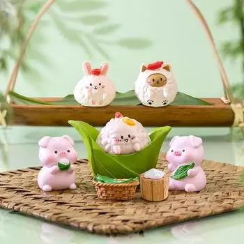Милые украшения Zongzi Piggy, овцы, кролики, кукольная модель, микро-ландшафт, установленный на транспортном средстве, настольный кукольный домик, игрушки для декора