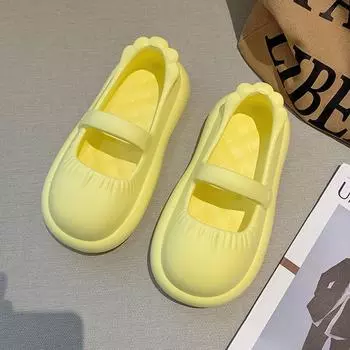 Милые, уродливые и милые тапочки-мешки 2024 новые модели наступайте на дерьмо ощущение толстой подошвы тапочки Мэри Джейн носить дырки обувь нескользящая 40 жёлтый