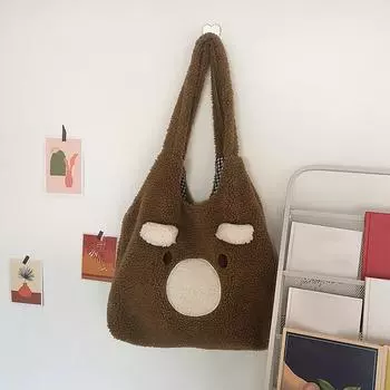 Милые ушки плюшевого мишки, большая вместительная сумка через плечо, зимняя повседневная ленивая сумочка One Size коричневый