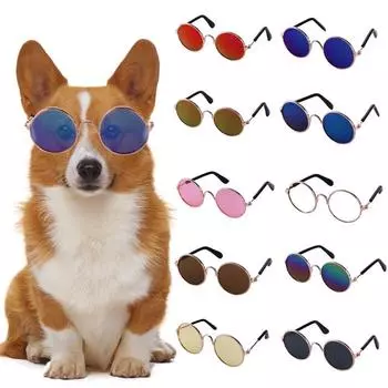 Милые винтажные круглые солнцезащитные очки для домашних животных, отражающие очки для маленьких собак, кошек, животных, реквизит для фотографий, аксессуары