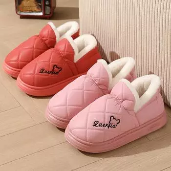 Милые водонепроницаемые хлопковые сапоги с изображением медведя, женские однотонные зимние сапоги на толстой платформе, удобные пушистые короткие плюшевые ботинки 36-37