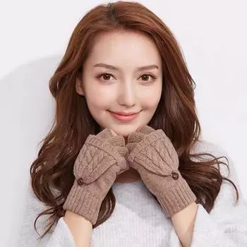 Милые вязаные кашемировые перчатки с изображением оленя и снежинки для мужчин и женщин, зимние, для письма, для езды на велосипеде, теплые, с откидной крышкой, варежки с половиной пальцев для вождения