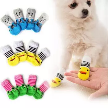 Милые вязаные носки для щенков, хлопковые нескользящие носки для маленьких собак, обувь для кошек на осень-зиму для дома, защита для лап, 4 шт. S
