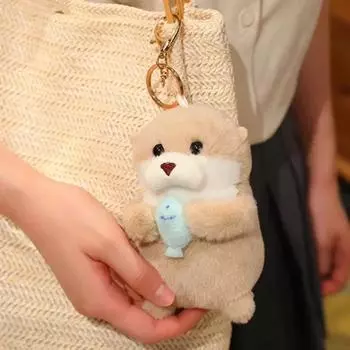 Милые выдры держат рыбу плюшевая кукла брелок для школьной сумки кошелек ключи легкие подвесные опоры коричневый