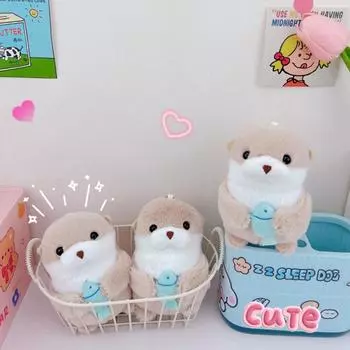 Милые выдры держат рыбу плюшевый брелок легкий подвесной кулон реквизит для школьной сумки рюкзак брелок для мальчиков девочек женщин мужчин