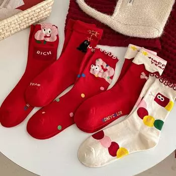 Милые забавные радужные носки в честь года змеи на Новый год, большие красные новогодние носки, женские трендовые модные женские носки среднего размера на удачу One Size