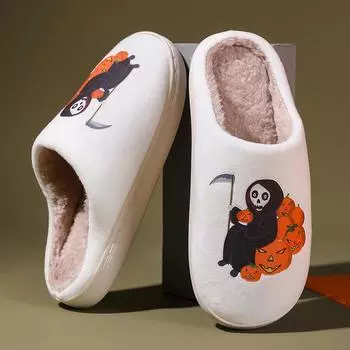 Милые забавные женские тапочки на Хэллоуин с рисунком тыквы для дома, теплые, мягкие, удобные тапочки с дышащей подошвой для отдыха, плюшевая обувь для дома 36-37