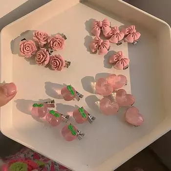 Милые заколки для челки в корейском стиле с бантиком в форме персикового сердца в форме цветка розового цвета для женщин и девочек, аксессуары для волос A1