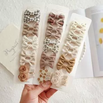 Милые заколки для волос, аксессуары для волос, ткань для полного покрытия, банты, набор из 10 шт.