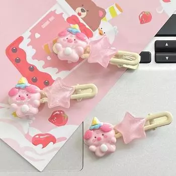 Милые заколки для волос в виде мультяшной свинки со звездами, милые розовые заколки для волос, заколки для волос с боковой челкой, аксессуары для волос для девочек, головные уборы, подарки one size