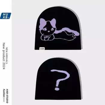 Милые жаккардовые шапки с рисунком кота из мультфильма для женщин, осенние и зимние, теплые, для отдыха на открытом воздухе, универсальные, холодные шапки для мужчин 56-58cm-1PCS