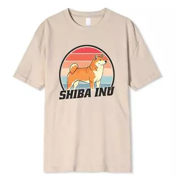 Милые желтые футболки с изображением сиба-ину и забавным принтом для мужчин, хлопковые футболки, свободные футболки для улицы, летние дышащие футболки с коротким рукавом S