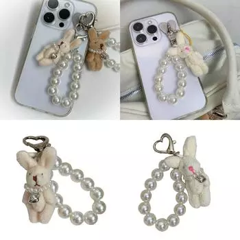 Милые жемчужины кролики куклы телефон подвеска прочный плюшевый брелок аксессуар для телефонов и сумок украшения розовый