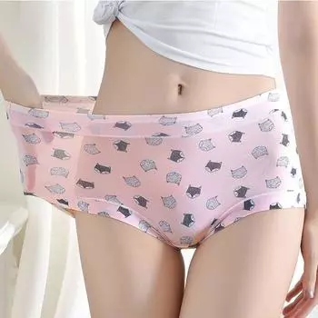 Милые женские дышащие трусы со средней талией, женские трусики из молочного шелка большого размера L
