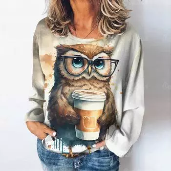 Милые женские футболки с длинными рукавами, повседневные футболки, пуловеры с рисунком из мультфильмов, женская одежда, топы, уличная одежда S