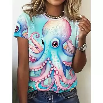 Милые женские футболки с принтом животных, цветные топы с коротким рукавом, цветная уличная одежда с 3D-принтом, летняя вентилируемая одежда больших размеров XXS