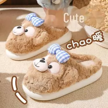 Милые женские хлопковые тапочки с героями мультфильмов — нескользящие, толстые и теплые для ношения в помещении и на улице зимой Size 36-37 (Fits 35-36)