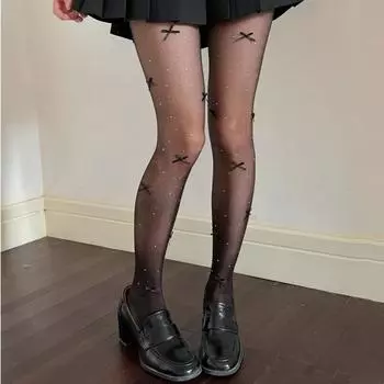 Милые женские колготки со стразами, сексуальное женское белье, высокие чулки, колготки с бантом Kawaii, милые женские колготки, колготки, боди-чулки One Size белый