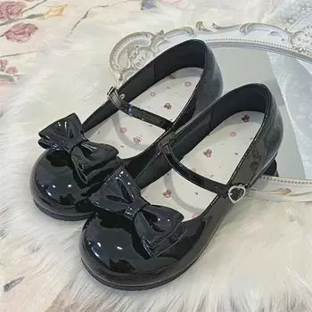 Милые женские кожаные туфли на среднем каблуке Mary Jane Lolita JK 2024 с бантом Size 37