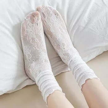 Милые женские кружевные носки Мэри Джейн — средней длины, до икры, тонкие, милые, летний стиль. Sock Card Packaging