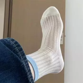 Милые женские летние хлопковые носки в японском стиле карамельного цвета - дышащая сетка, милый тонкий дизайн средней длины