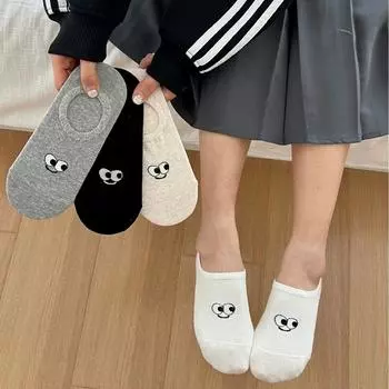 Милые женские носки-лодочки с большими глазами, которые не спадают, тонкие хлопковые носки, женские однотонные нескользящие невидимые носки EUR36-41