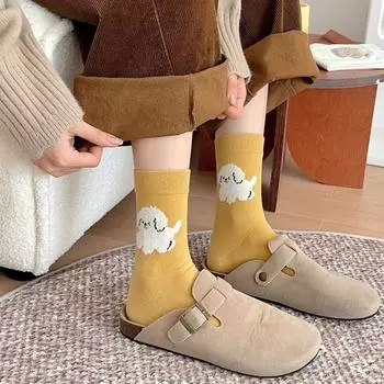 Милые женские носки с изображением кошек и собак, милые японские носки Kawaii для девочек, корейский стиль, Харадзюку, ретро, уличная одежда, хлопковые длинные носки 22-26cm белый