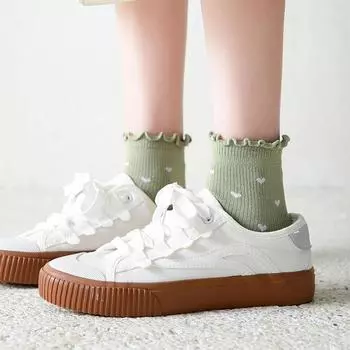 Милые женские носки с принтом в виде сердечек, японская простота, элегантные женские короткие мягкие дышащие носки One Size чёрный