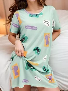 Милые женские платья с 3D-принтом, летние свободные платья больших размеров, повседневные платья длиной до колена для отдыха, женские платья с круглым вырезом S