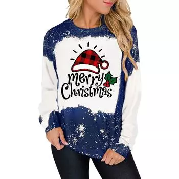 Милые женские повседневные графические женские флисовые толстовки с круглым вырезом, пуловеры, праздничная рождественская одежда, новогодняя клетчатая елка, тренд XS