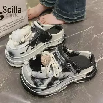 Милые женские сандалии Coal Ball Hole - летняя нескользящая пляжная обувь на толстой подошве 2024 года 40-41