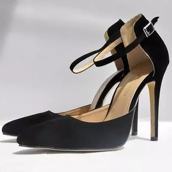 Милые женские босоножки с острым носком, бархатные туфли на шпильках и платформе, женская обувь из флока, модная обувь 35 чёрный