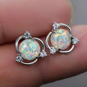 Милые женские серьги с белым опалом, маленькие круглые серьги-гвоздики с цирконием для женщин, изящные свадебные украшения серебряный/белый