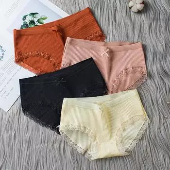 Милые женские сексуальные кружевные трусики из 100% хлопка с промежностью, антибактериальные трусики