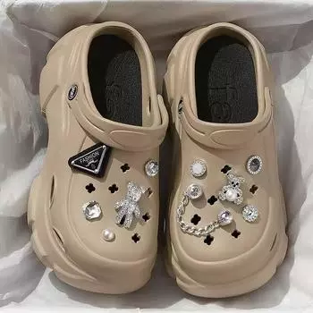 Милые женские тапочки для сада в виде кошачьей норы, летние мягкие сандалии на высоком каблуке толщиной 8 см, пляжная обувь для отдыха на открытом воздухе, своими руками 40-41 белый