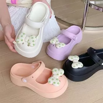 Милые женские тапочки из ЭВА для сада, летние сандалии в горошек, пляжная обувь с бантом, на мягкой подошве, однотонные нескользящие женские тапочки 39-40(fit 23.5-24CM) фиолетовый