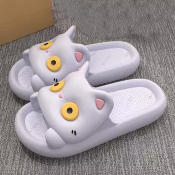 Милые женские тапочки с мультяшным рисунком, большие глаза кота, плоская подошва из ЭВА, нескользящие мягкие и удобные сандалии-тапочки, подходят для инд 36-37 красный