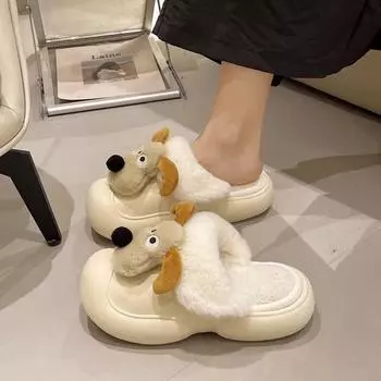 Милые женские тапочки с собачками, корейские съемные хлопковые тапочки для пар, теплые домашние хлопковые тапочки 36