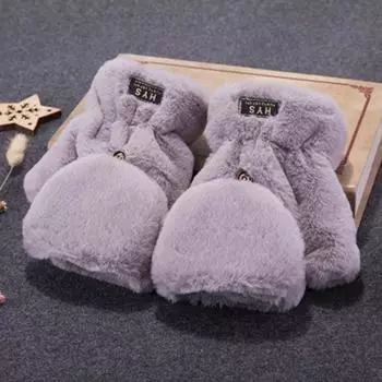 Милые женские толстые плюшевые варежки без пальцев с сенсорным экраном, женские зимние теплые бархатные перчатки с половиной пальца, компьютерные перчатки для набора текста One Size оранжевый