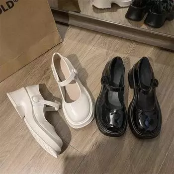 Милые женские туфли-лодочки Мэри Джейн, туфли-оксфорды на высоком каблуке с пряжкой и ремешком для женщин, однотонные туфли-лодочки на платформе 35 бежевый