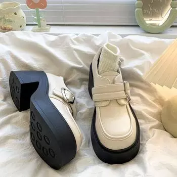 Милые женские туфли-лоферы 8 см с пряжкой, маленькие кожаные туфли ~ весенне-летняя одежда для вечерних платьев Мэри Джейн, одинарные туфли 35