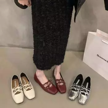 Милые женские туфли Мэри Джейн с двойным бантом, весна-лето, квадратный носок, плоская обувь, красные туфли на мягкой подошве, Zapatos 40 красный