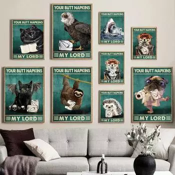 Милые животные аниме туалетная бумага кошка тигр холст живопись настенные художественные принты и постеры настенные картины для гостиной домашний декор без рамки 21*30cm No Frame